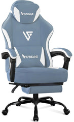 Vonesse gaming chair with pocket spring cushion, footrest, and massage lumbar support, reclining, for adults