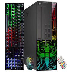 Dell Gaming OptiPlex desktop with Intel i5, RX 550, 16GB RAM, RGB keyboard, and WiFi