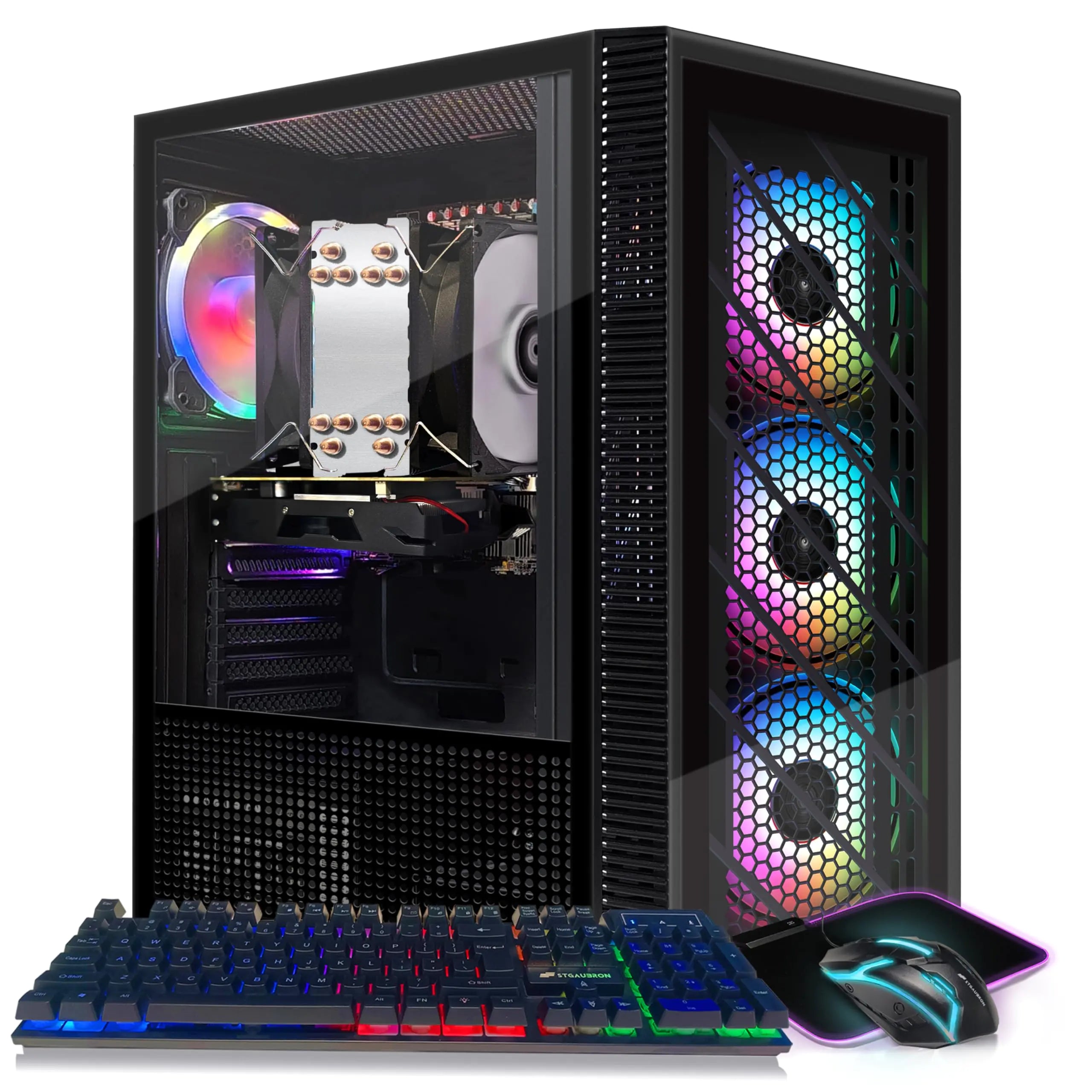 STGAubron Gaming PC with Xeon E5, RX 550, 16GB RAM, and RGB fans