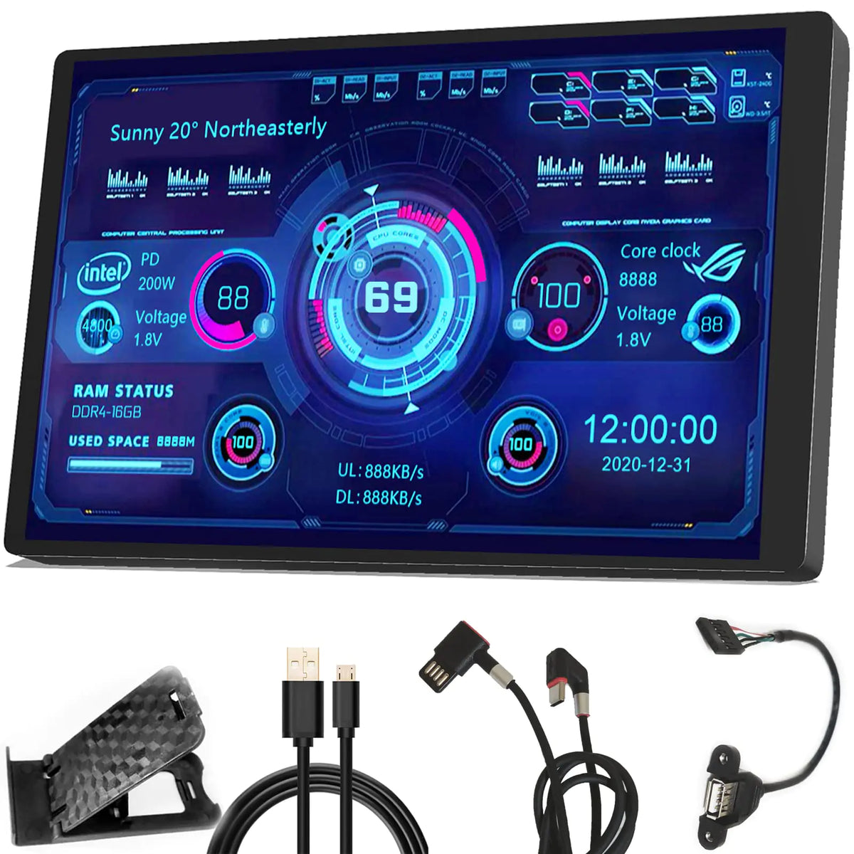 WOWNOVA PC Temperature Display – Mini USB IPS Screen for CPU, RAM, HDD Monitoring