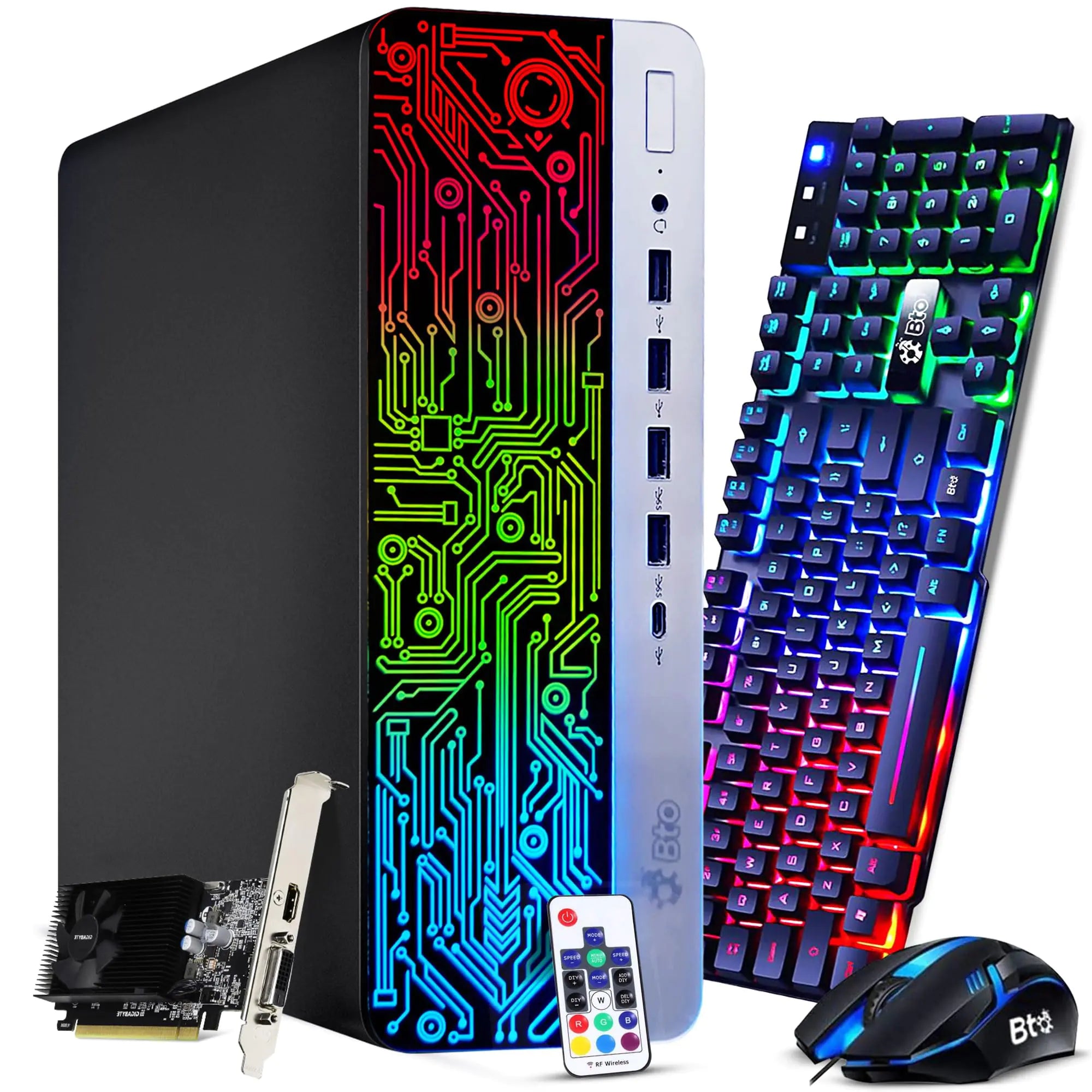 Renewed BTO RGB Gaming PC with Intel Core i5 7th Gen, 16GB DDR4 RAM, 256GB SSD, 1TB HDD, NVIDIA GT 1030, and Windows 10 Pro