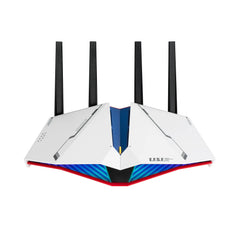 ASUS RT-AX82U GUNDAM Edition gaming router with WiFi 6, RGB lighting, and mobile game boost