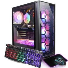 STGAubron gaming desktop with Xeon E5, RX 550, 16GB RAM, RGB fans, and WiFi
