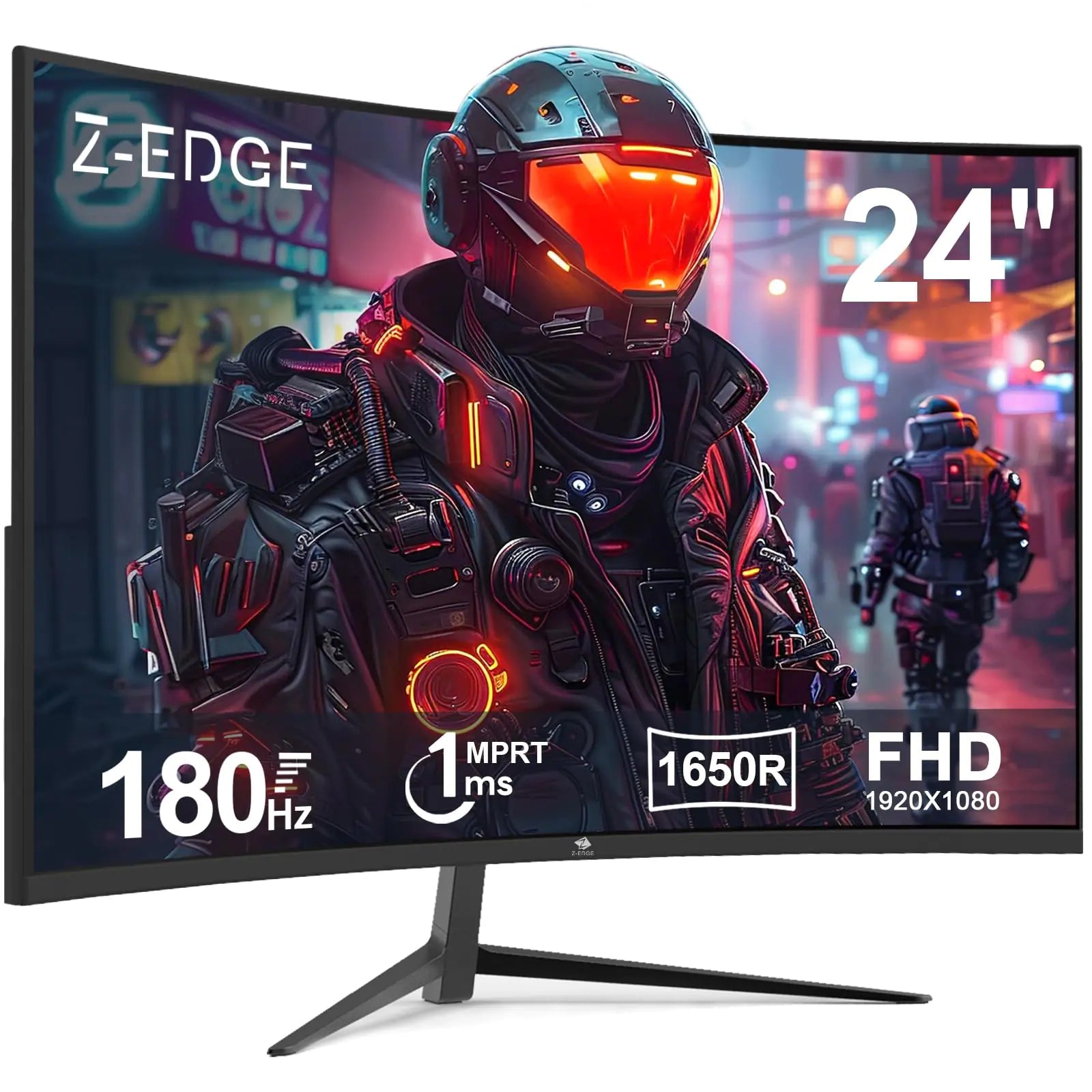 Z-Edge 24-inch curved gaming monitor with 180Hz refresh rate, 1ms response, and AMD FreeSync