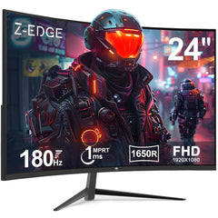 Z-Edge 24-inch curved gaming monitor with 180Hz refresh rate, 1ms response, and AMD FreeSync