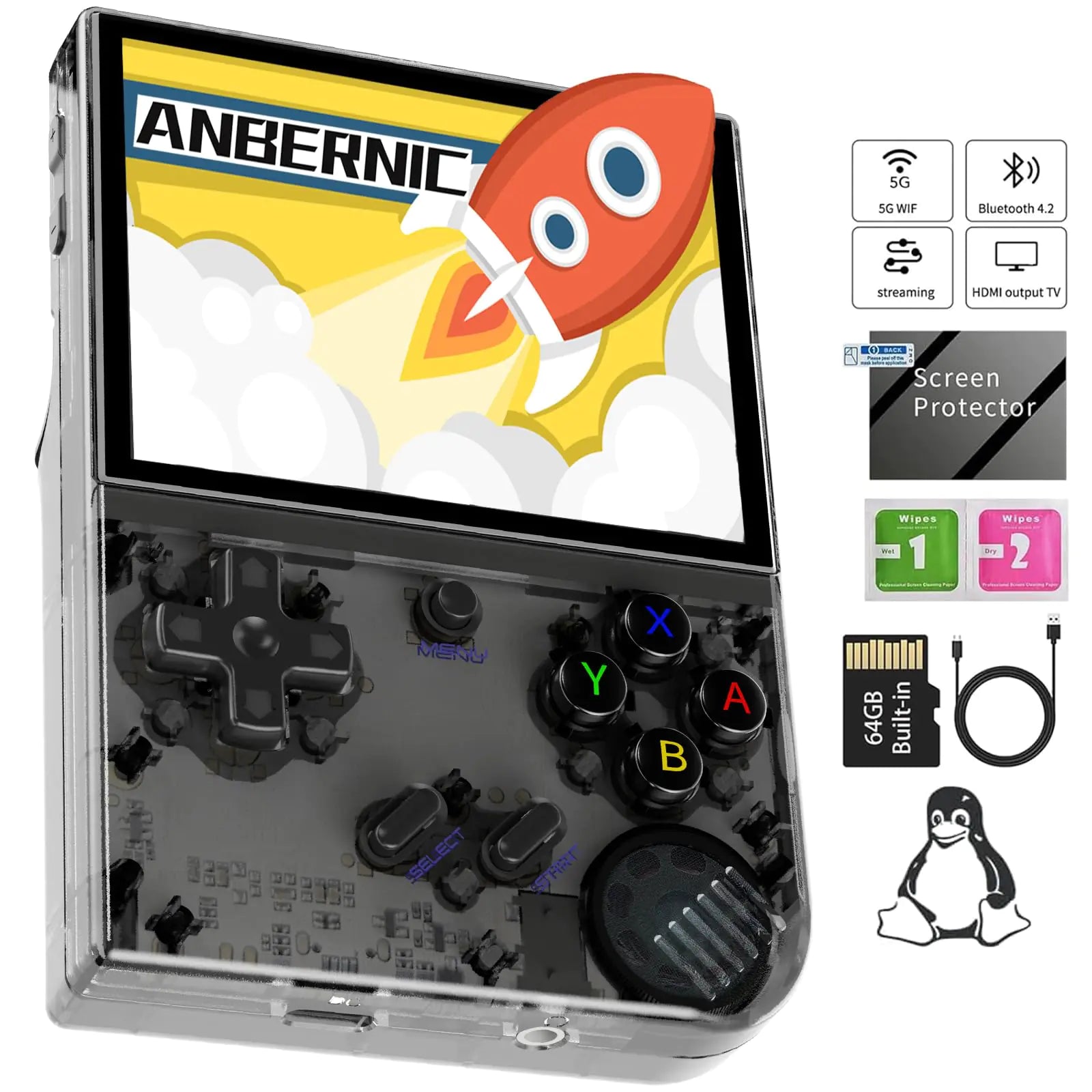 RG35XX Plus handheld gaming console with 6900 games, 3.5-inch screen, WiFi, Bluetooth, HDMI